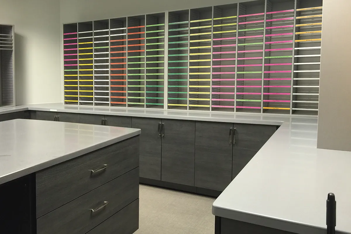 mailroom, modular casework, summer storage shutdown