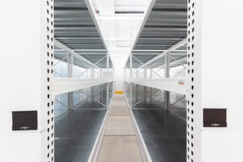 mobile shelving, high-density mobile shelving, warehouse storage